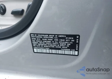 2015 Volkswagen Passat 1.8T Limited Edition from USA, damaged, VIN 1VWAT7A32FC113207